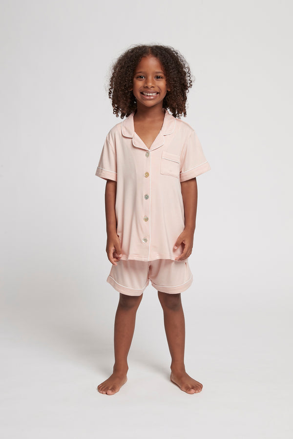 Conjunto de pijama infantil Petra Tencel™ - Rosa palo con ribetes blancos *Venta final*