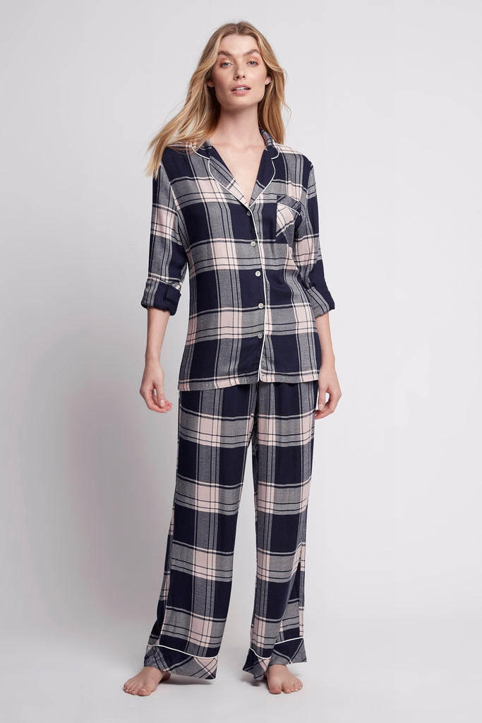 Ardelia Flannel Cosy Lounge Pyjama Set  Navy Check | Homebodii