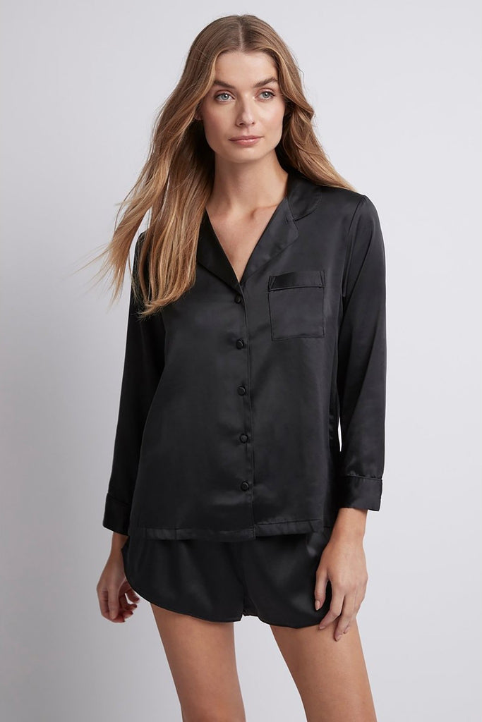 Toni Long Sleeve Satin Personalised Womens Pyjamas  Black | Homebodii