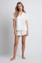 Toni Short Sleeve Personalised Satin Womens Pyjama  White | Homebodii