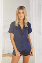 Toni Short Sleeve Personalised Satin Womens Pyjamas  Navy | Homebodii