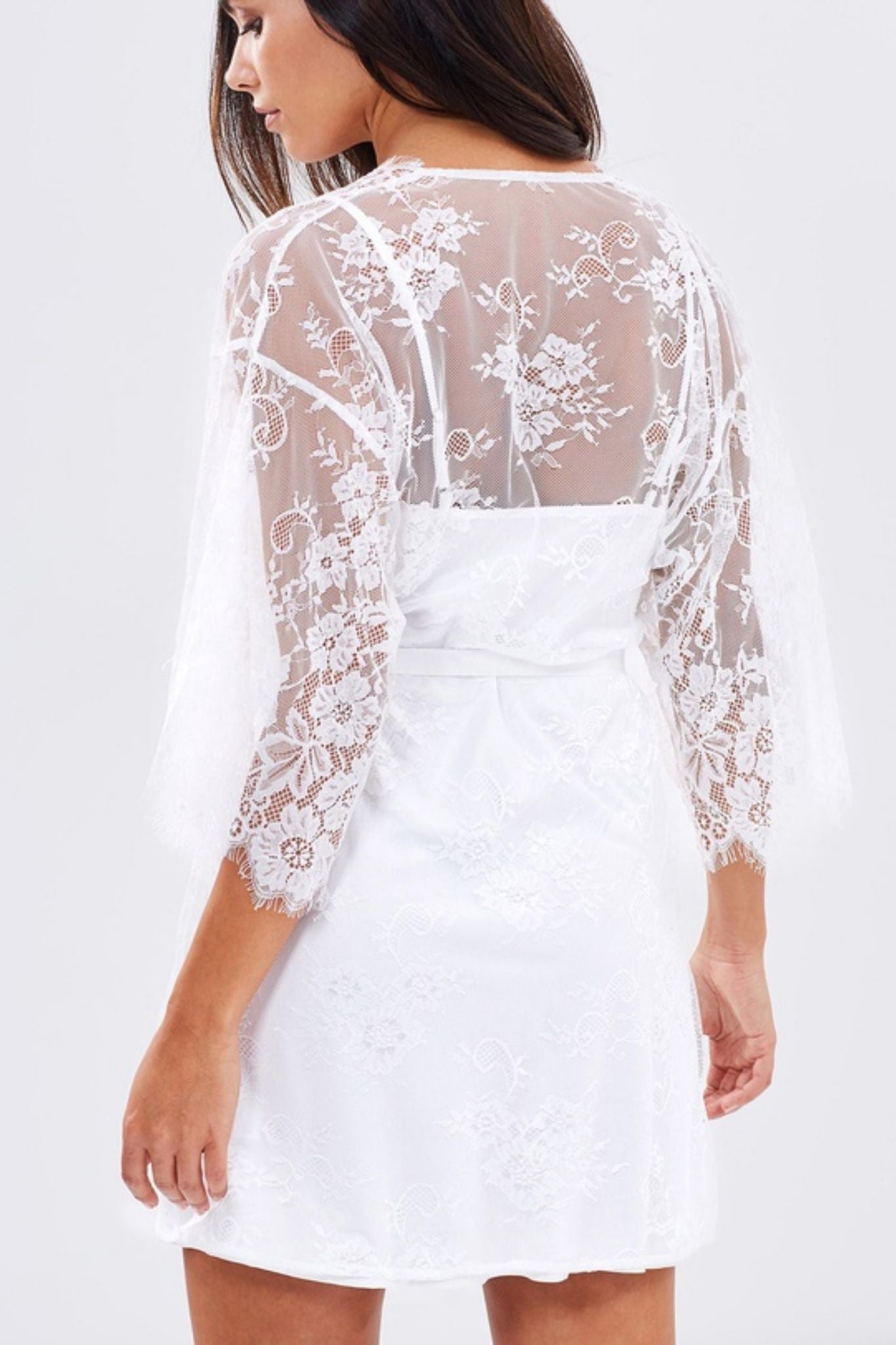 Audrey Short Bridal Lace Robe | Homebodii