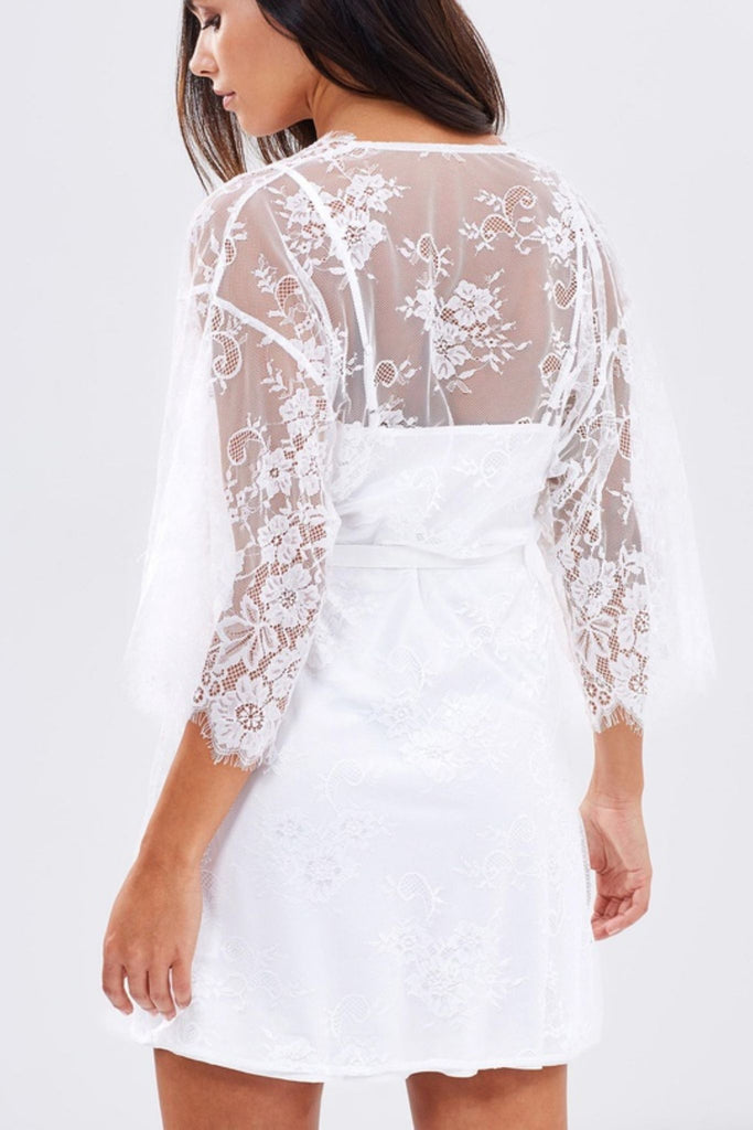 Audrey Short Bridal Lace Robe | Homebodii